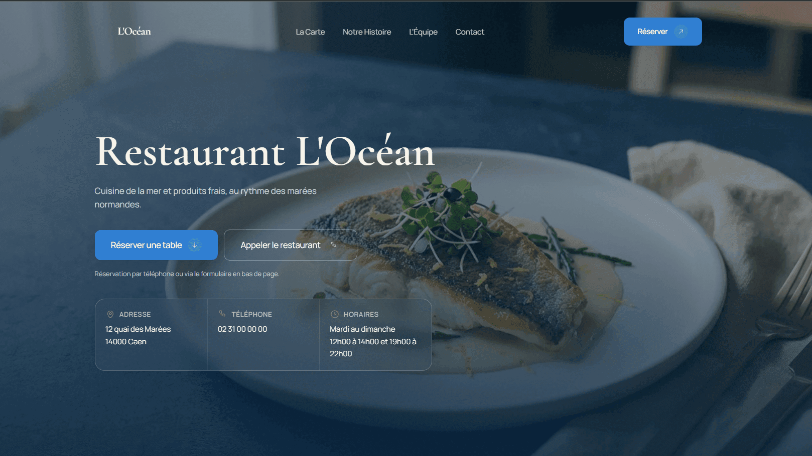 Aperçu du site exemple restaurant L'océan